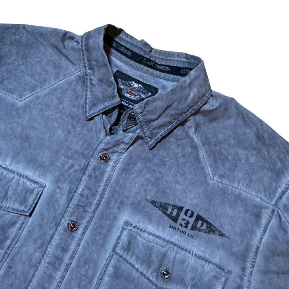 Harley‎ Davidson Button Down Shirt Mens XL Gray Excellent Skull Acid Wash Cotton - Picture 3 of 5